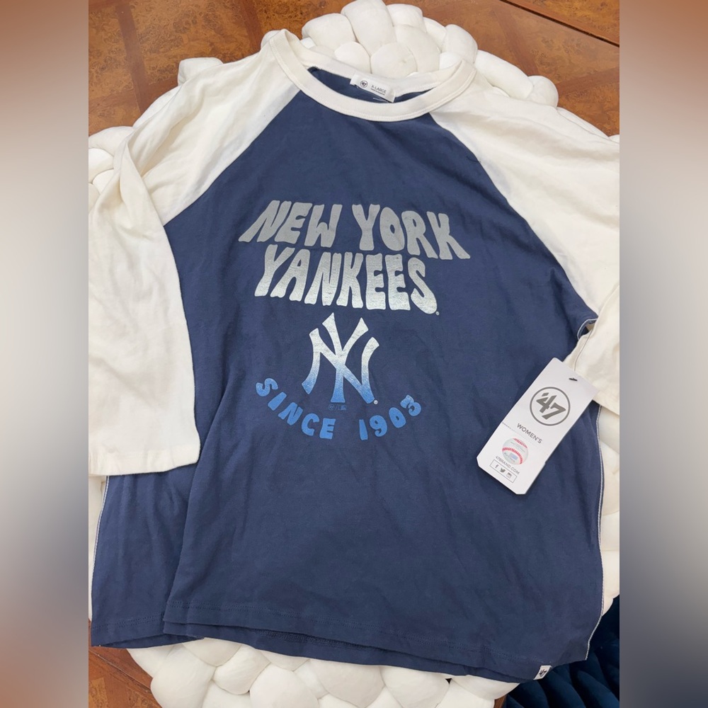 New York Yankees Blue and White Long- Sleeve Tee
